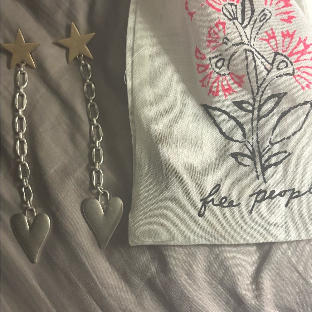 Silver Star and Heart Chain Earrings by Free People